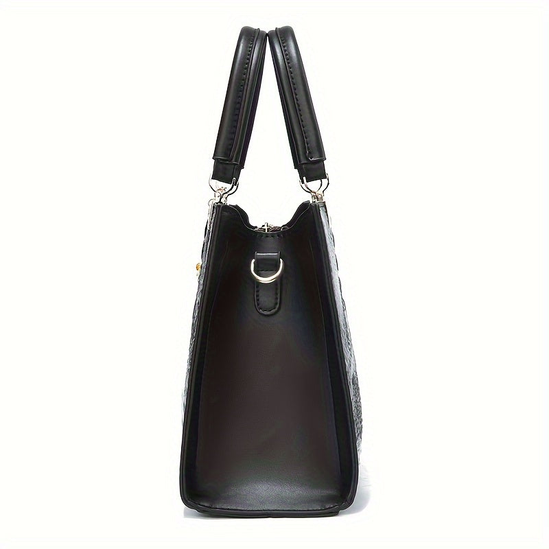 Women's Casual Large Capacity Handbag - Crocodile Pattern PU Purse with Removable Strap | Zipper Closure | Polyester Lining